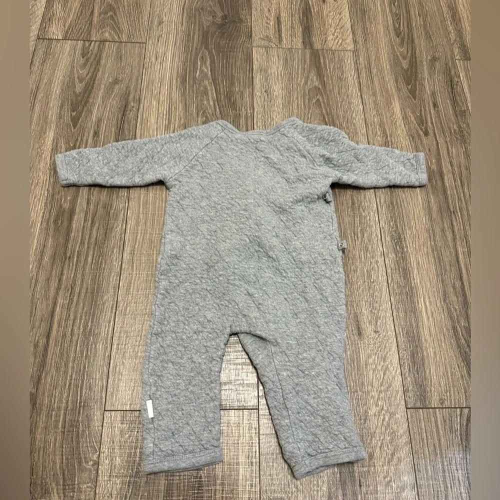 Burt's Bees Gray Quilted Organic Cotton One Piece Long Sleeve Romper Baby 3/6M